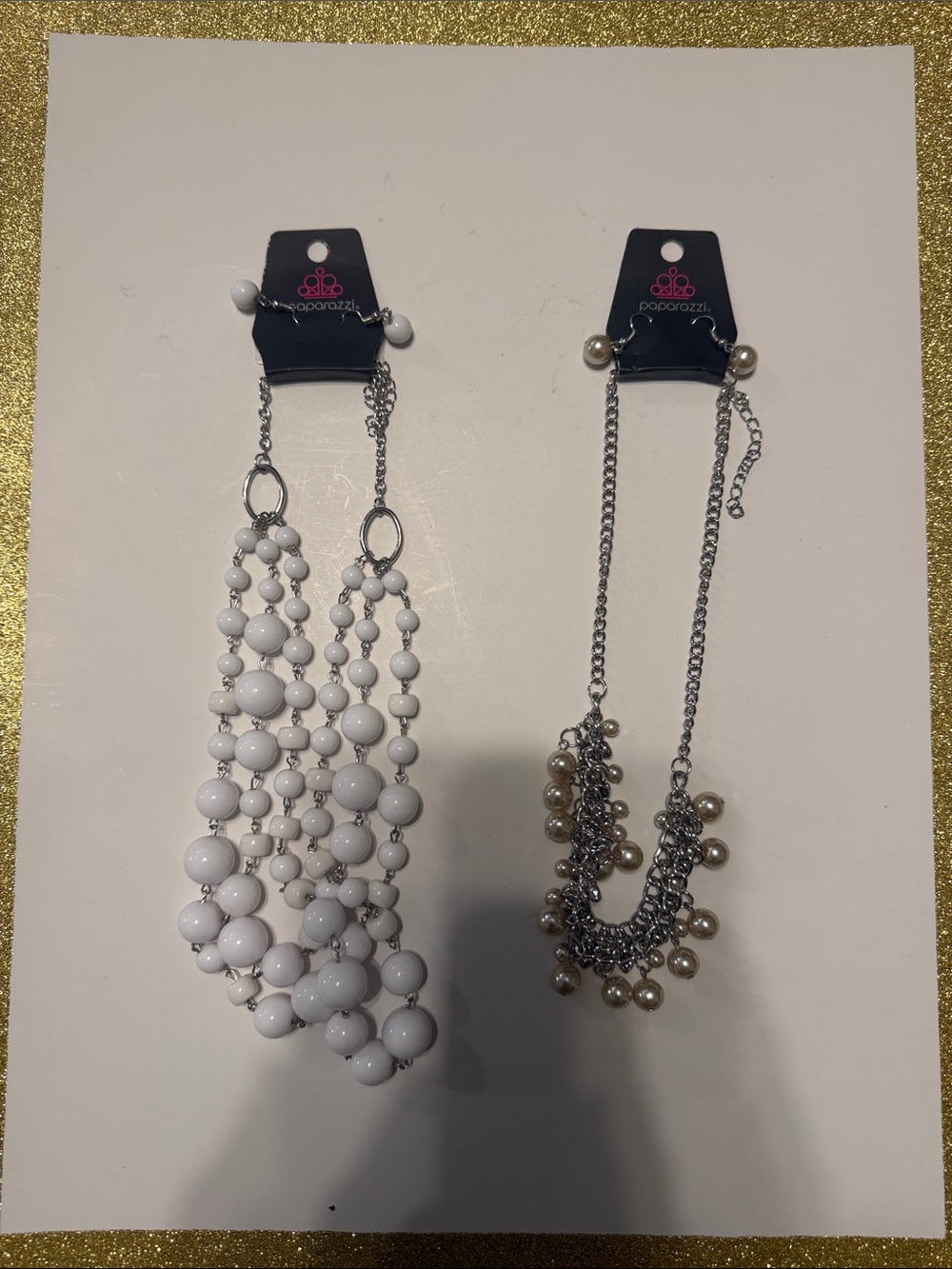 paparazzi White Multi-Strand Bead Necklace with Pearl Accent Chain
